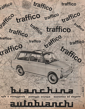 Ritaglio locandina d'epoca della pubblicità della Bianchina Autobianchi Ritaglio locandina d'epoca della pubblicità della Bianchina Autobianchi